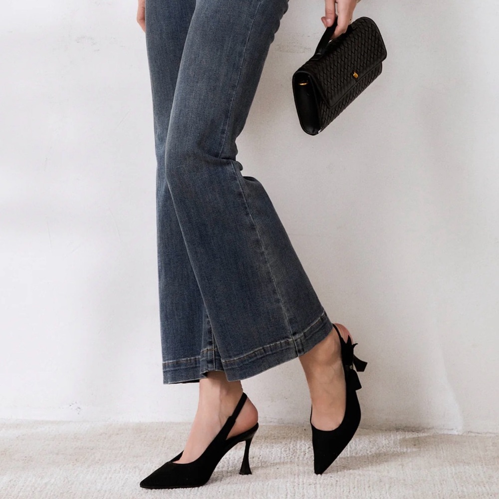 New Cosy Island EverLush Black Bowknot Pointed Toe Heeled Slingback Size 10 - Picture 7 of 12